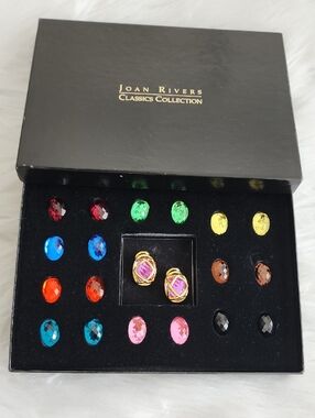 Signed Joan Rivers Classic Set of9 Interchangeable Cabochon Clip On Earrings NWT